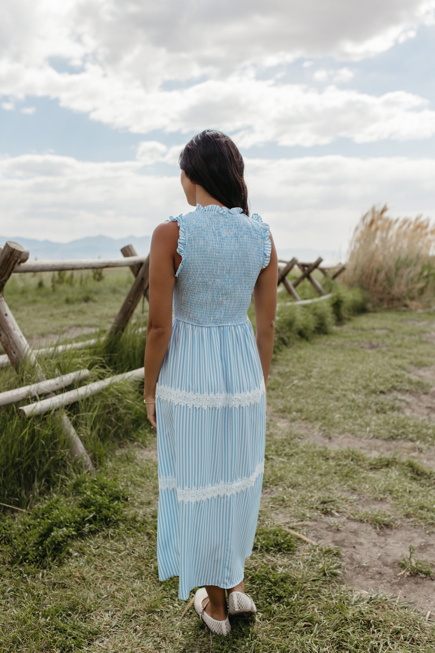 THE HARLOW STRIPED SMOCKED DRESS IN BLUE