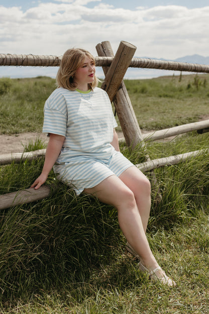 THE DESIREE STRIPE CONTRAST SET IN LIME/BLUE