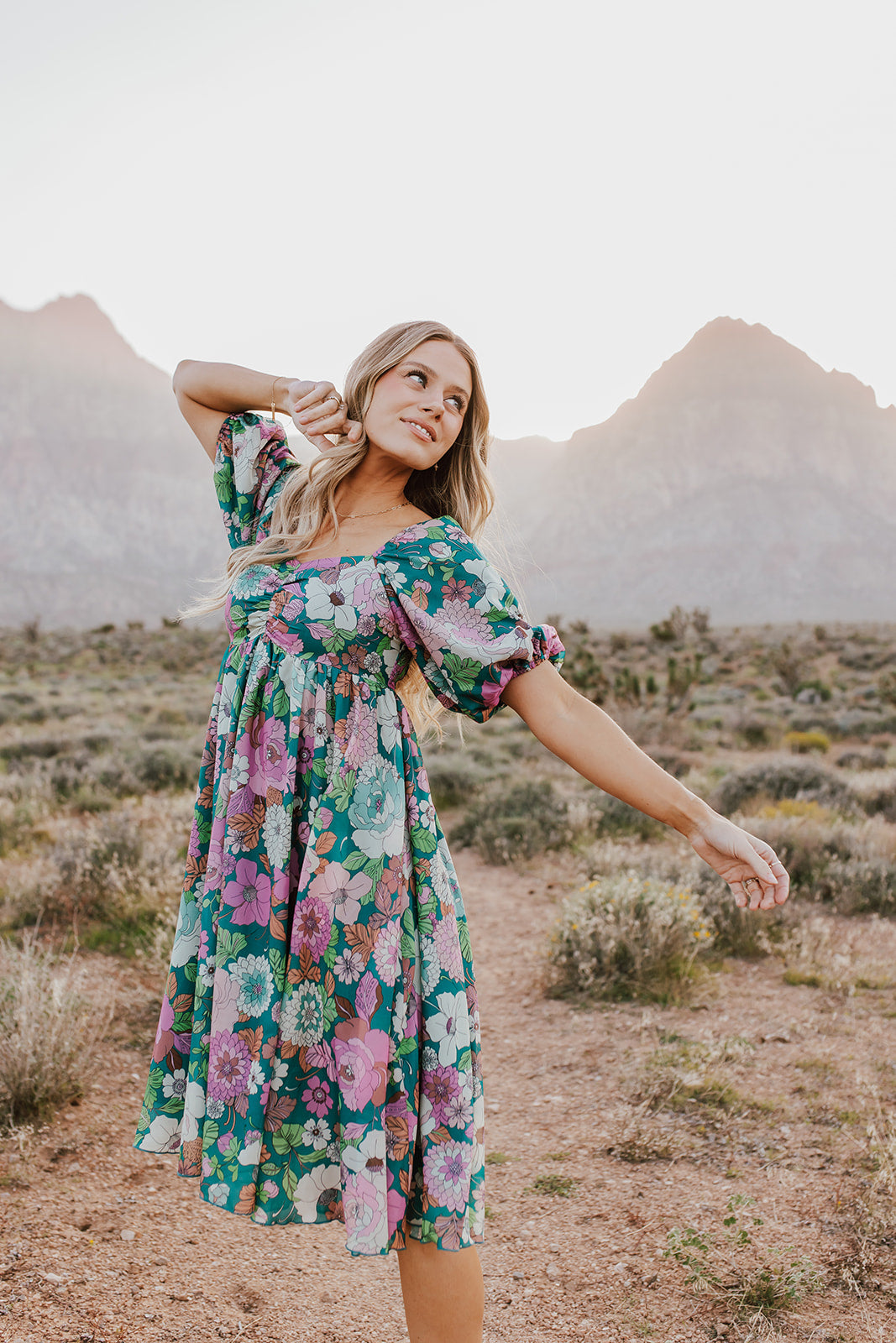THE LUNA SWEETHEART DRESS IN TEAL FLORAL BY PINK DESERT