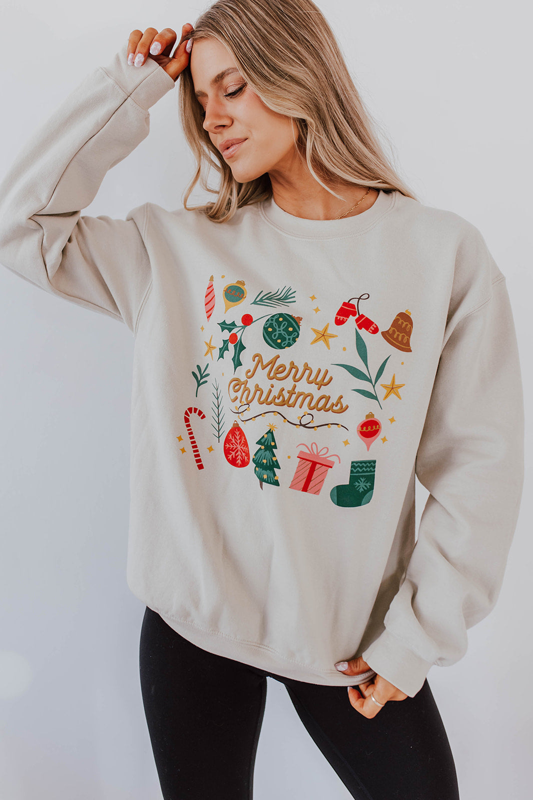 THE NOSTALGIC MERRY CHRISTMAS PULLOVER IN SAND BY PINK DESERT