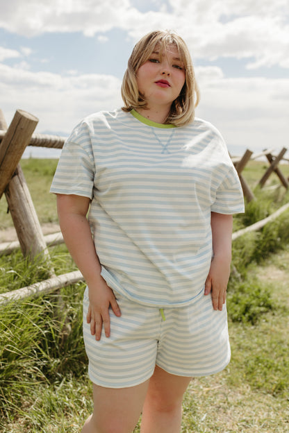 THE DESIREE STRIPE CONTRAST SET IN LIME/BLUE