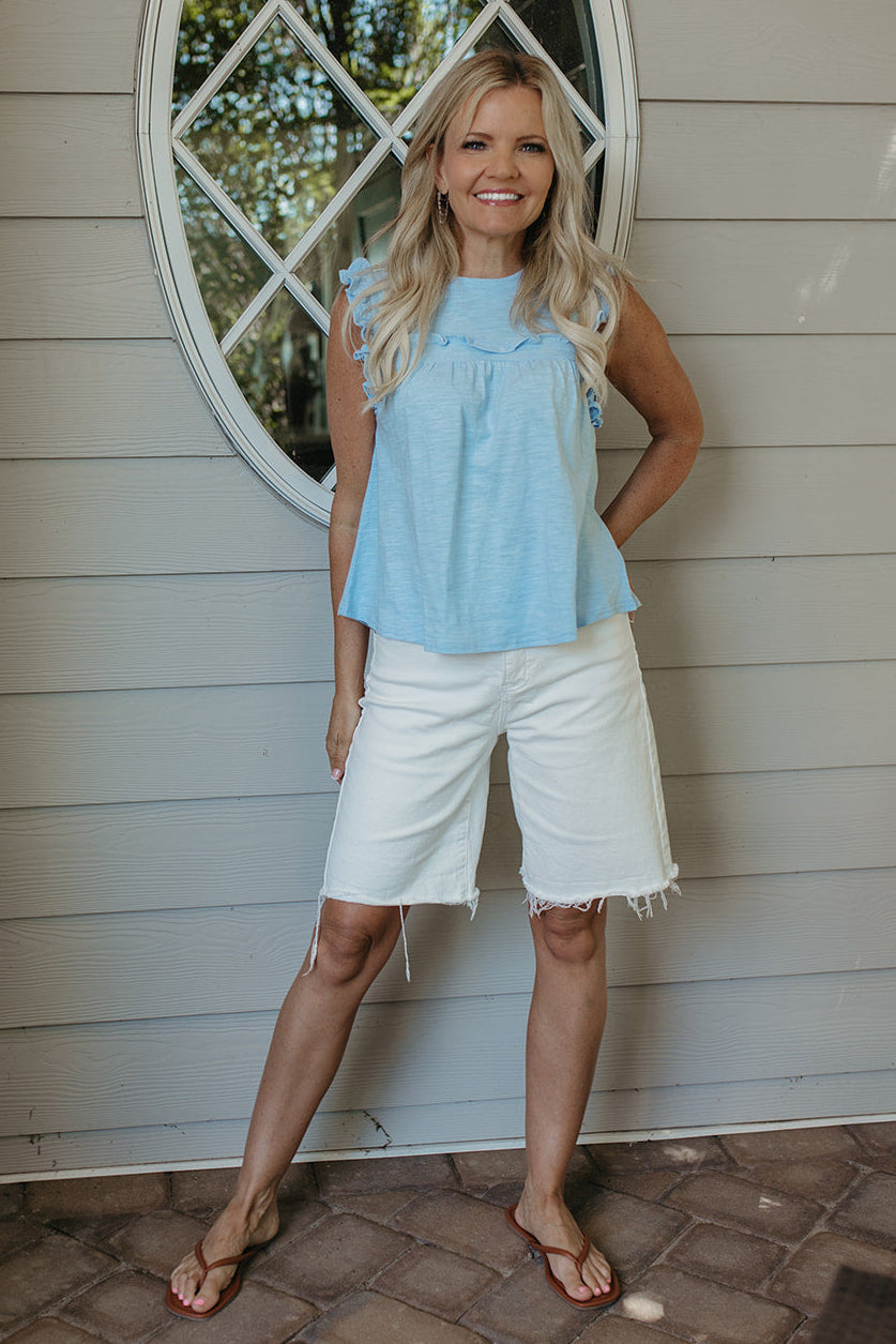 THE SERENA RUFFLE TOP IN BLUE