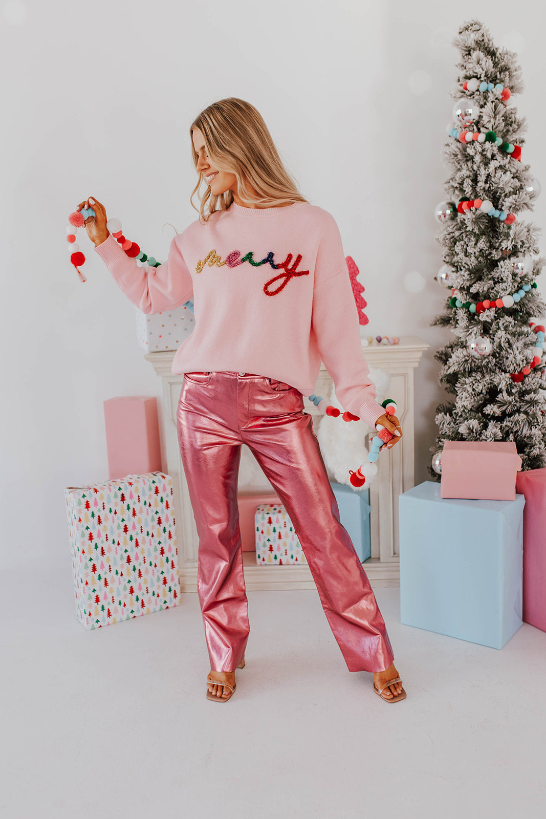 THE MERRY TINSEL SWEATER IN PINK