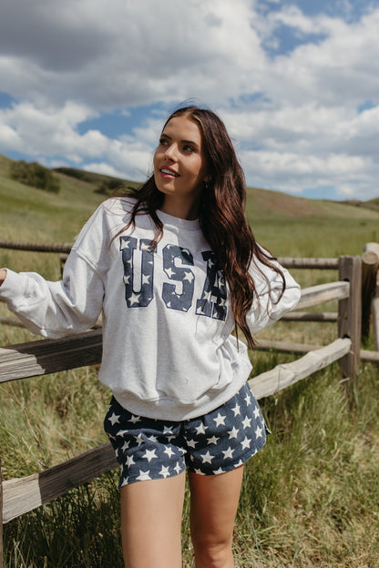 THE USA STAR EMBROIDERED CREWNECK