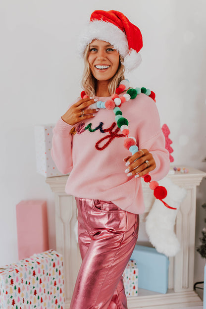 THE MERRY TINSEL SWEATER IN PINK
