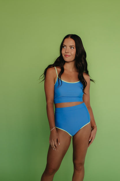 CONTRAST TRIM SWIM TOP IN OCEAN BLUE BY PINK DESERT