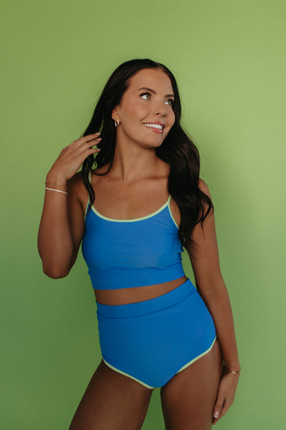 CONTRAST TRIM SWIM BOTTOM IN OCEAN BLUE BY PINK DESERT