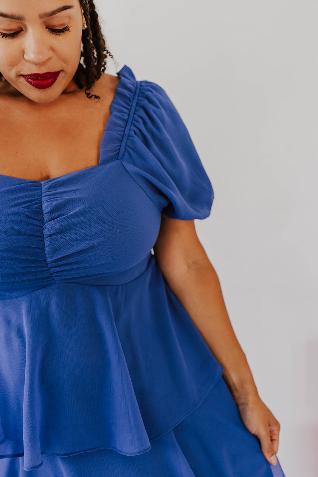 THE ANGEL CHIFFON MIDI DRESS IN BLUE | PINK DESERT Large THE ANGEL CHIFFON MIDI DRESS IN BLUE | PINK DESERT Large