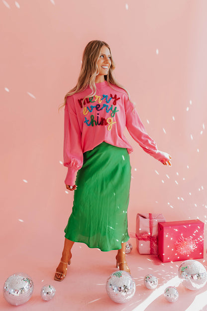 THE MERRY EVERYTHING TINSEL SWEATER IN PINK