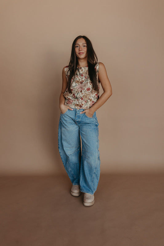 THE POSIE VINTAGE FLORAL VEST TOP IN ROSE