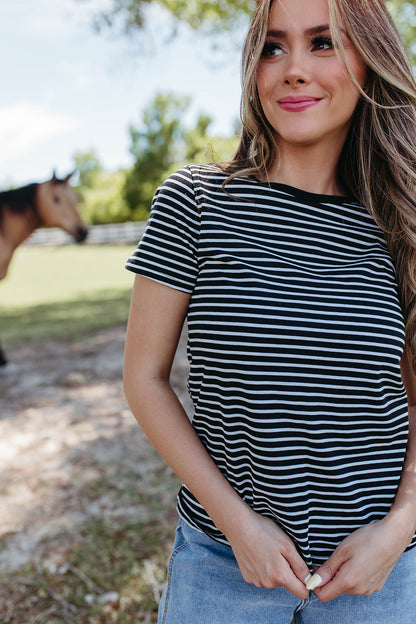 THE SOFIE STRIPED TOP IN BLACK