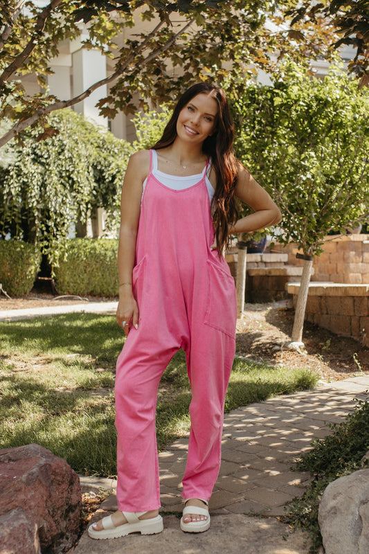 THE KATHRYN MINERAL WASH JUMPSUIT IN FUCHSIA