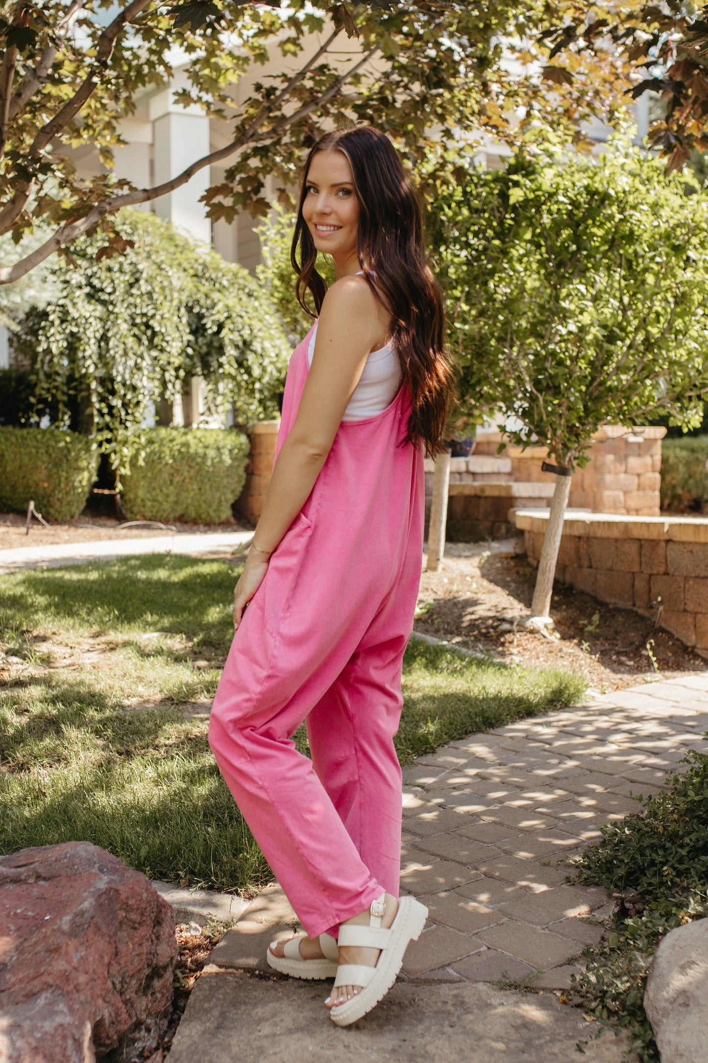 THE KATHRYN MINERAL WASH JUMPSUIT IN FUCHSIA