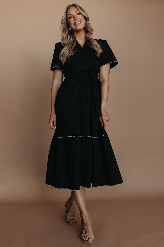 THE SHELI TIE FRONT DRESS IN BLACK
