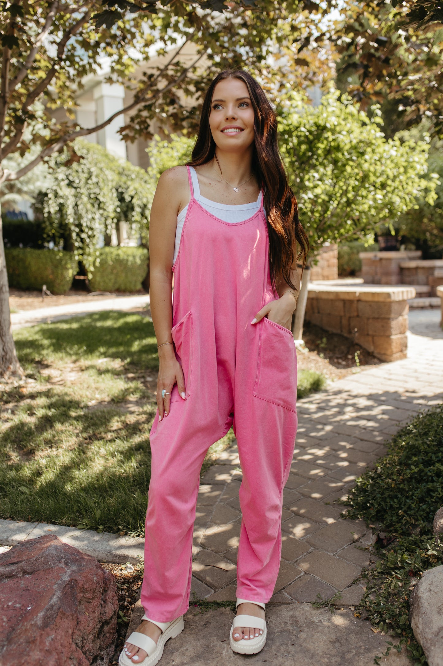 THE KATHRYN MINERAL WASH JUMPSUIT IN FUCHSIA