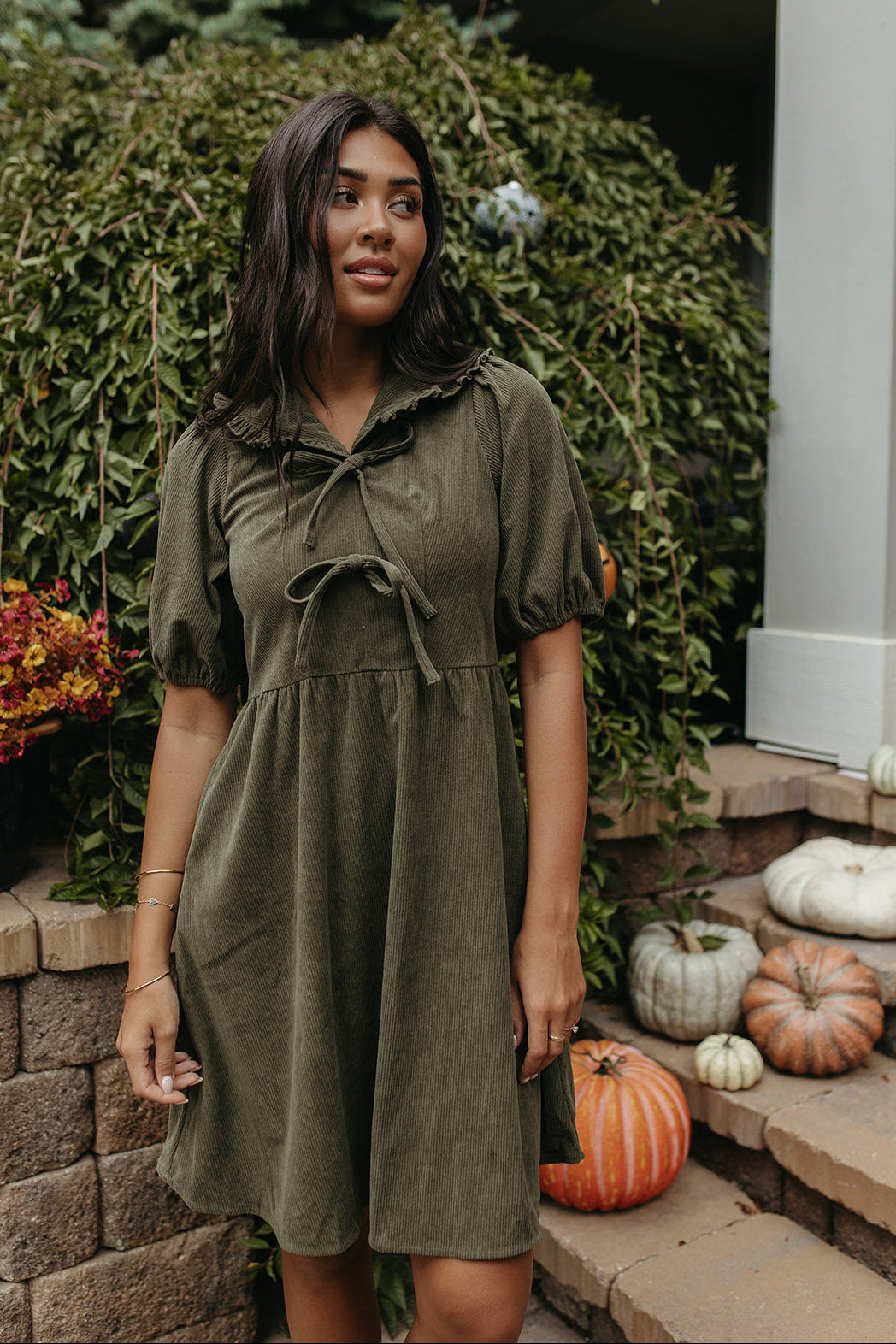 THE OPHELIA V-NECK DRESS IN OLIVE