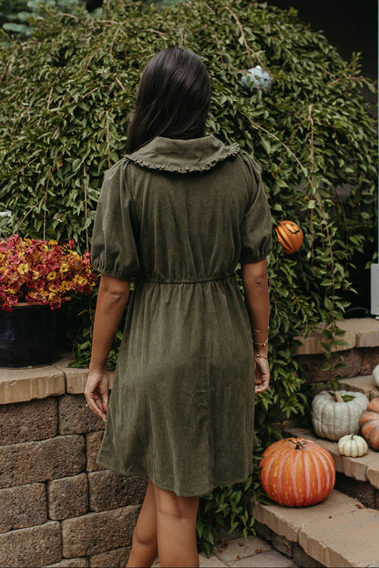 THE OPHELIA V-NECK DRESS IN OLIVE