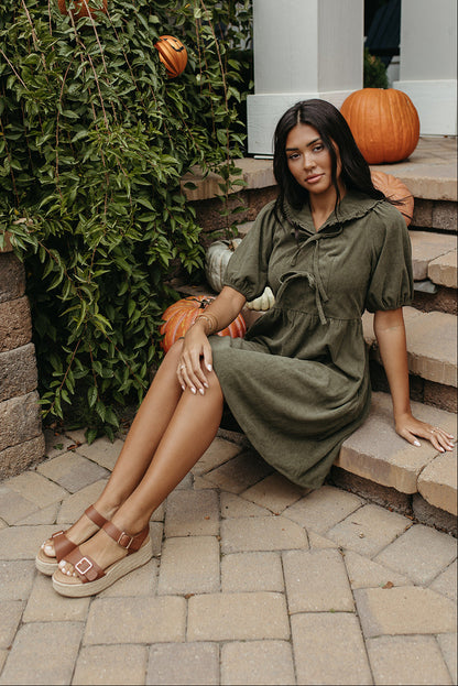 THE OPHELIA V-NECK DRESS IN OLIVE