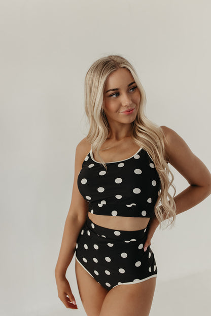 CONTRAST TRIM SWIM TOP IN DOTS BY PINK DESERT