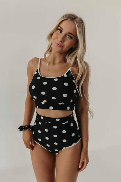 CONTRAST TRIM SWIM TOP IN DOTS BY PINK DESERT