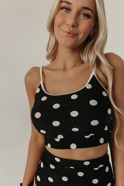 CONTRAST TRIM SWIM TOP IN DOTS BY PINK DESERT