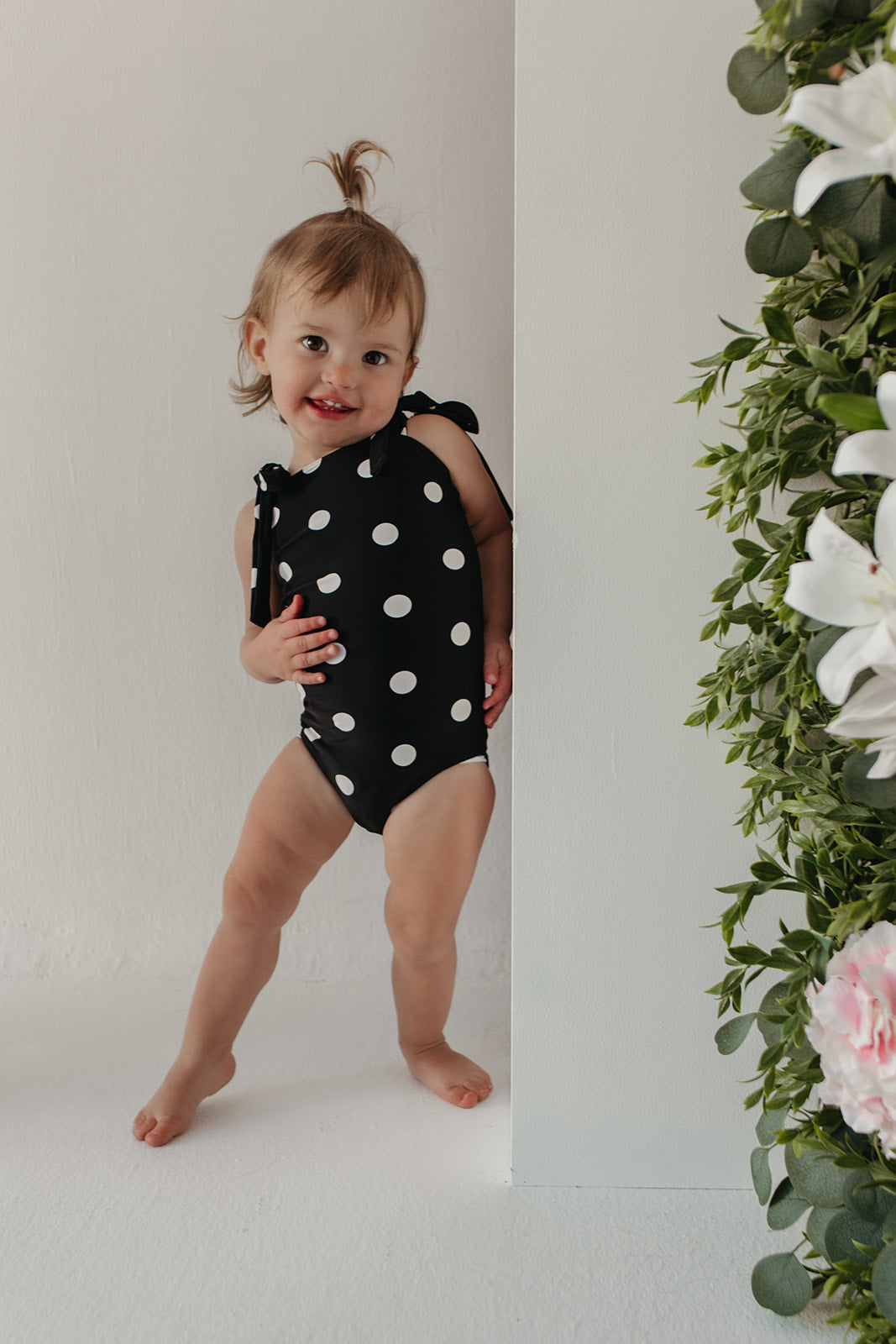 GIRLS TIE STRAP ONE PIECE IN DOTS BY PINK DESERT