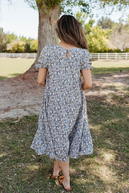 THE MAVEY PUFF SLEEVE DRESS IN BLUE FLORAL