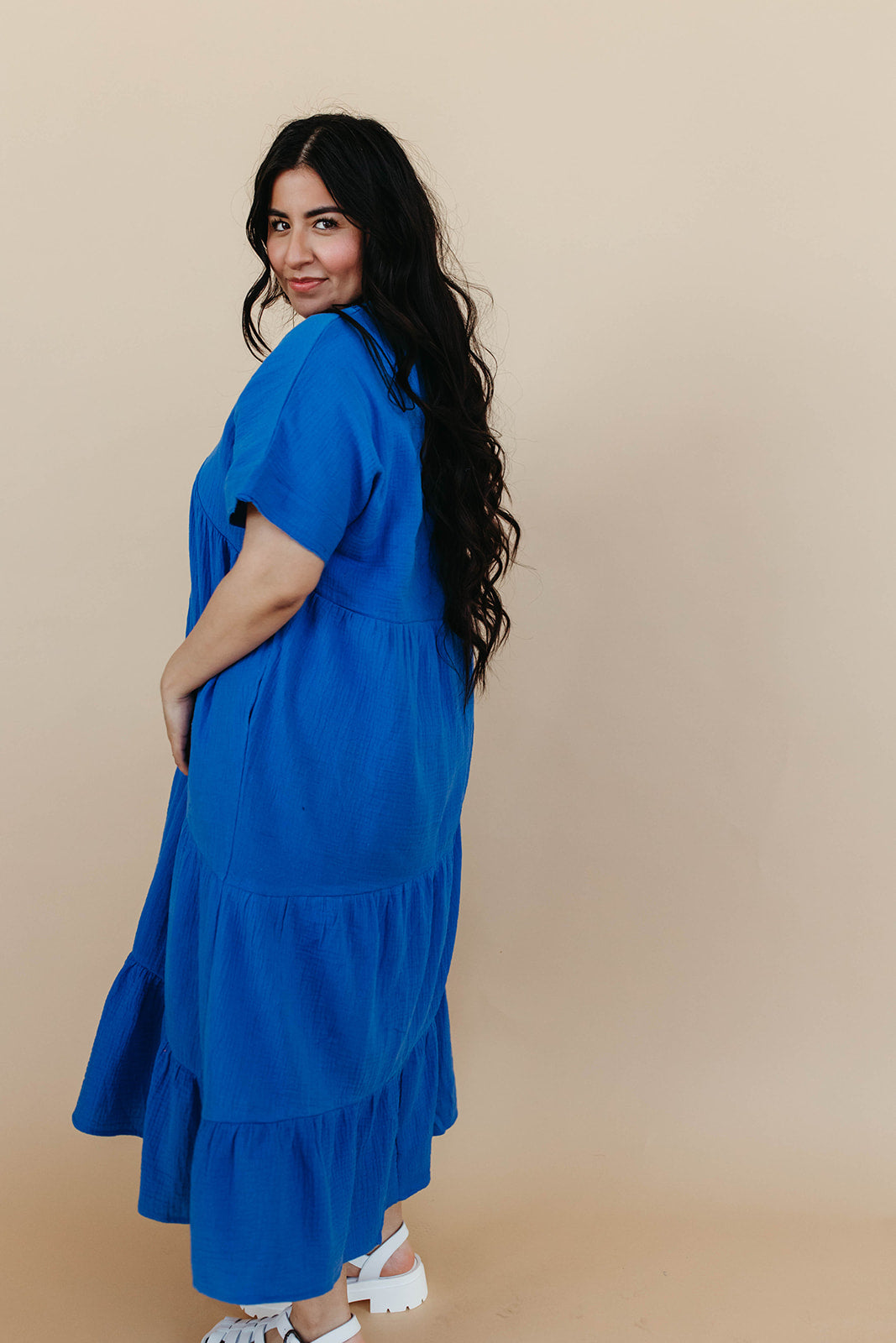 THE RITA WOVEN DRESS IN ROYAL BLUE