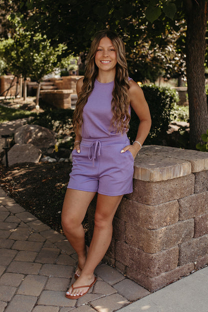THE LACEY SLEEVELESS ROMPER IN DUSTY PURPLE