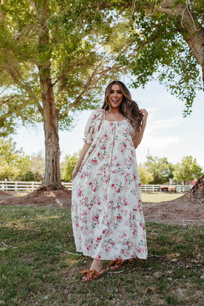 THE ROSETTA EYELET MAXI DRESS IN IVORY FLORAL