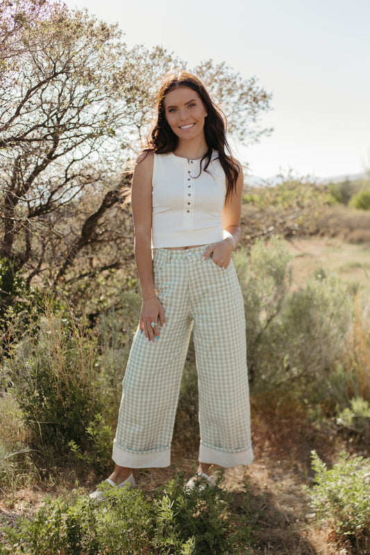 THE MAEVE GINGHAM BARREL JEANS