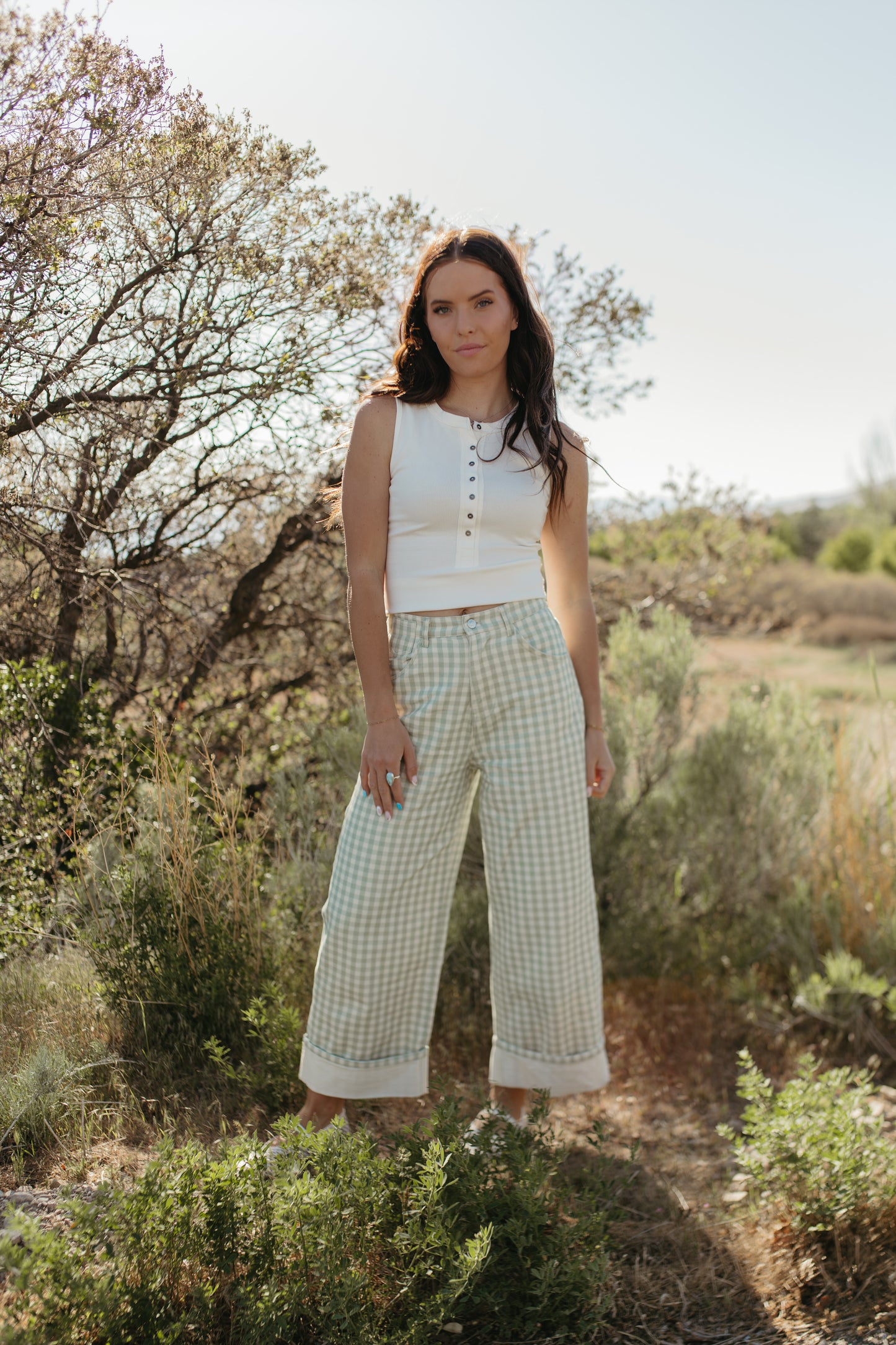 THE MAEVE GINGHAM BARREL JEANS