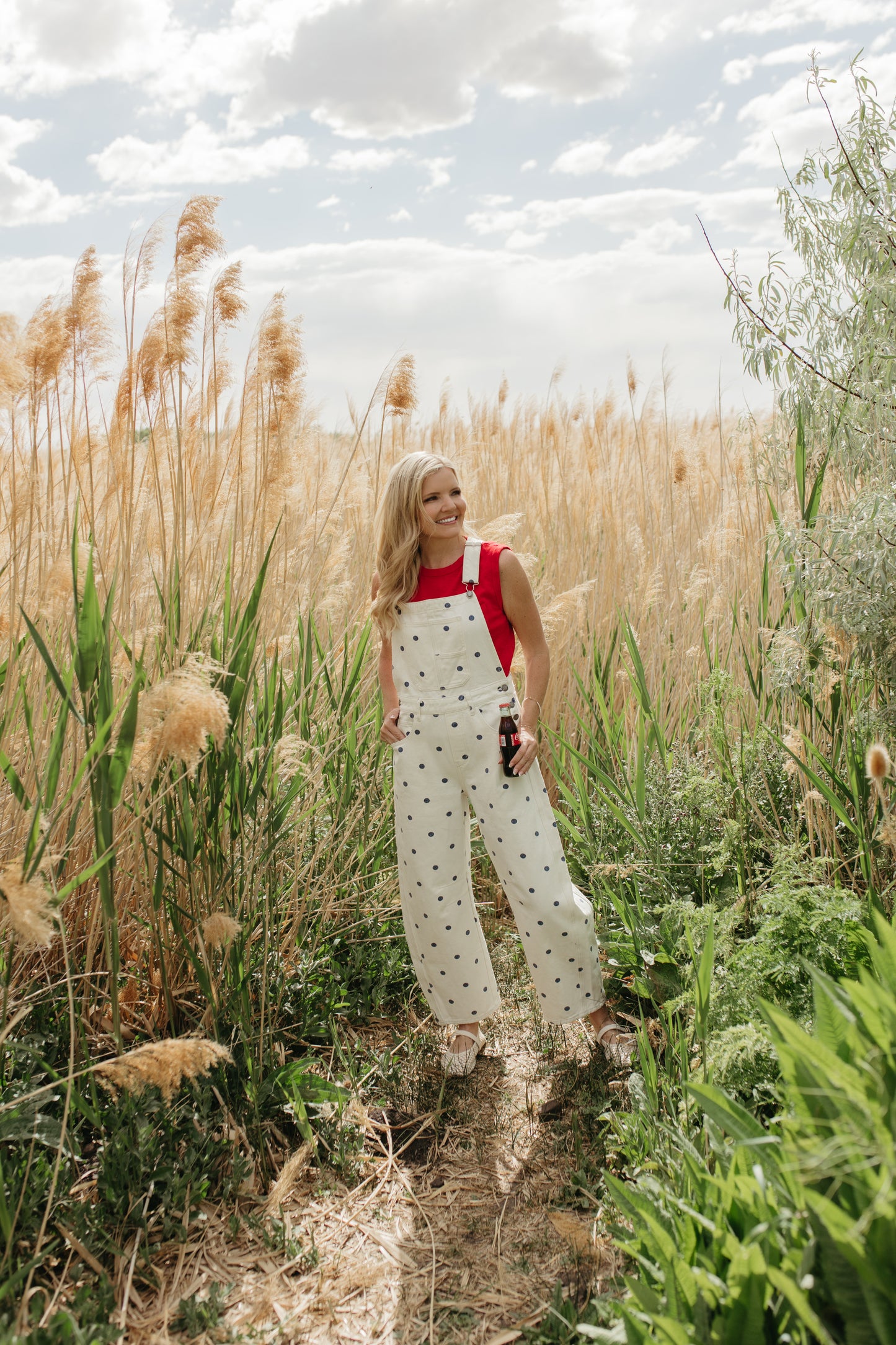 THE JOURNEE POLKA DOT RELAXED OVERALLS IN NAVY