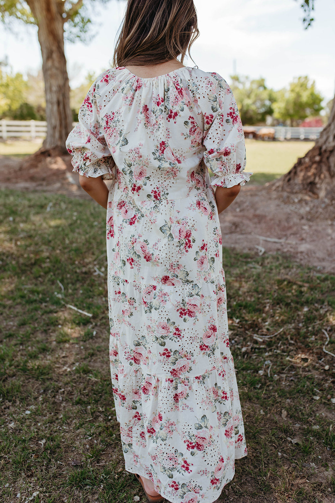 THE ROSETTA EYELET MAXI DRESS IN IVORY FLORAL