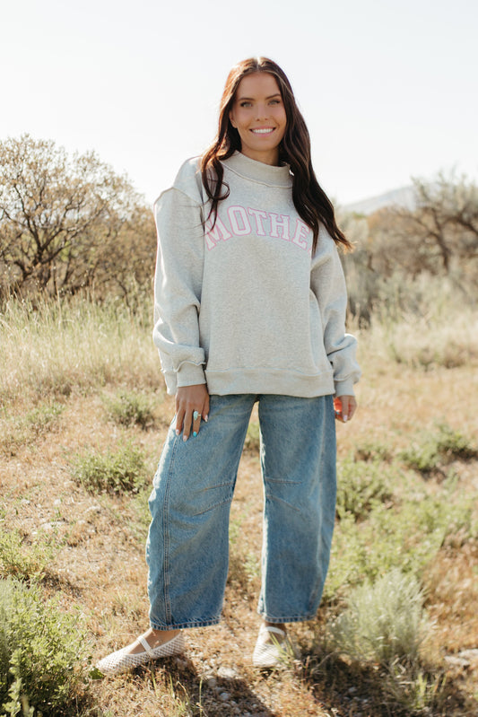 THE MOTHER MOCK NECK IN GREY AND PINK