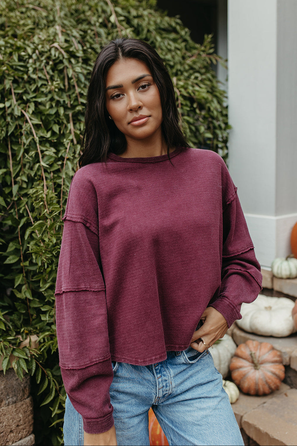 The Eloise Mineral Wash Top in Dark Cherry, photo 1 of 6