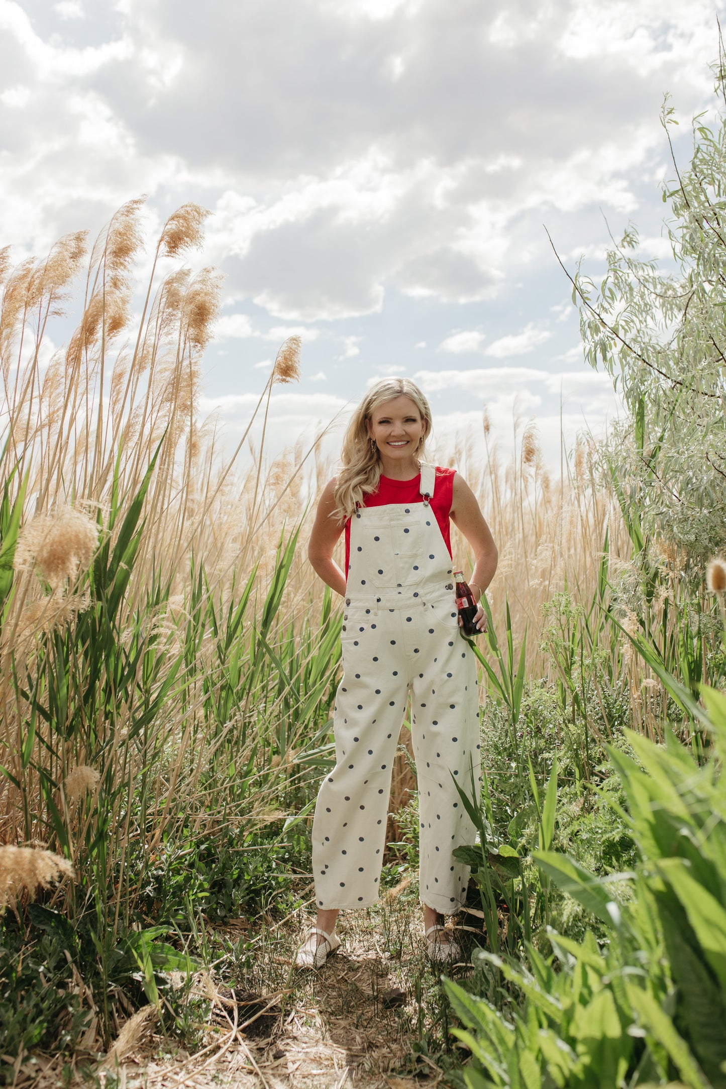 THE JOURNEE POLKA DOT RELAXED OVERALLS IN NAVY
