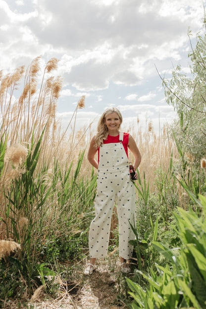 THE JOURNEE POLKA DOT RELAXED OVERALLS IN NAVY