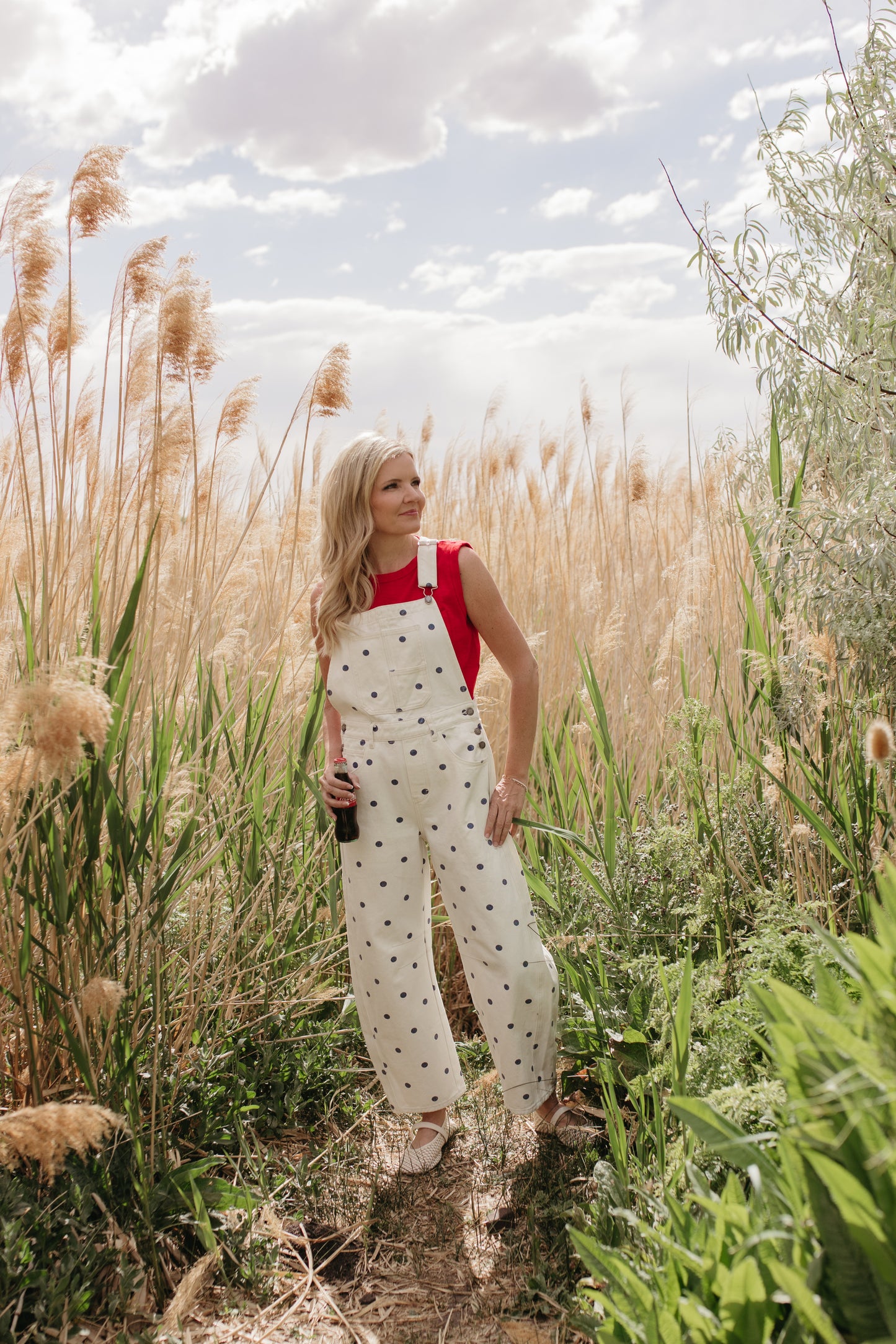 THE JOURNEE POLKA DOT RELAXED OVERALLS IN NAVY