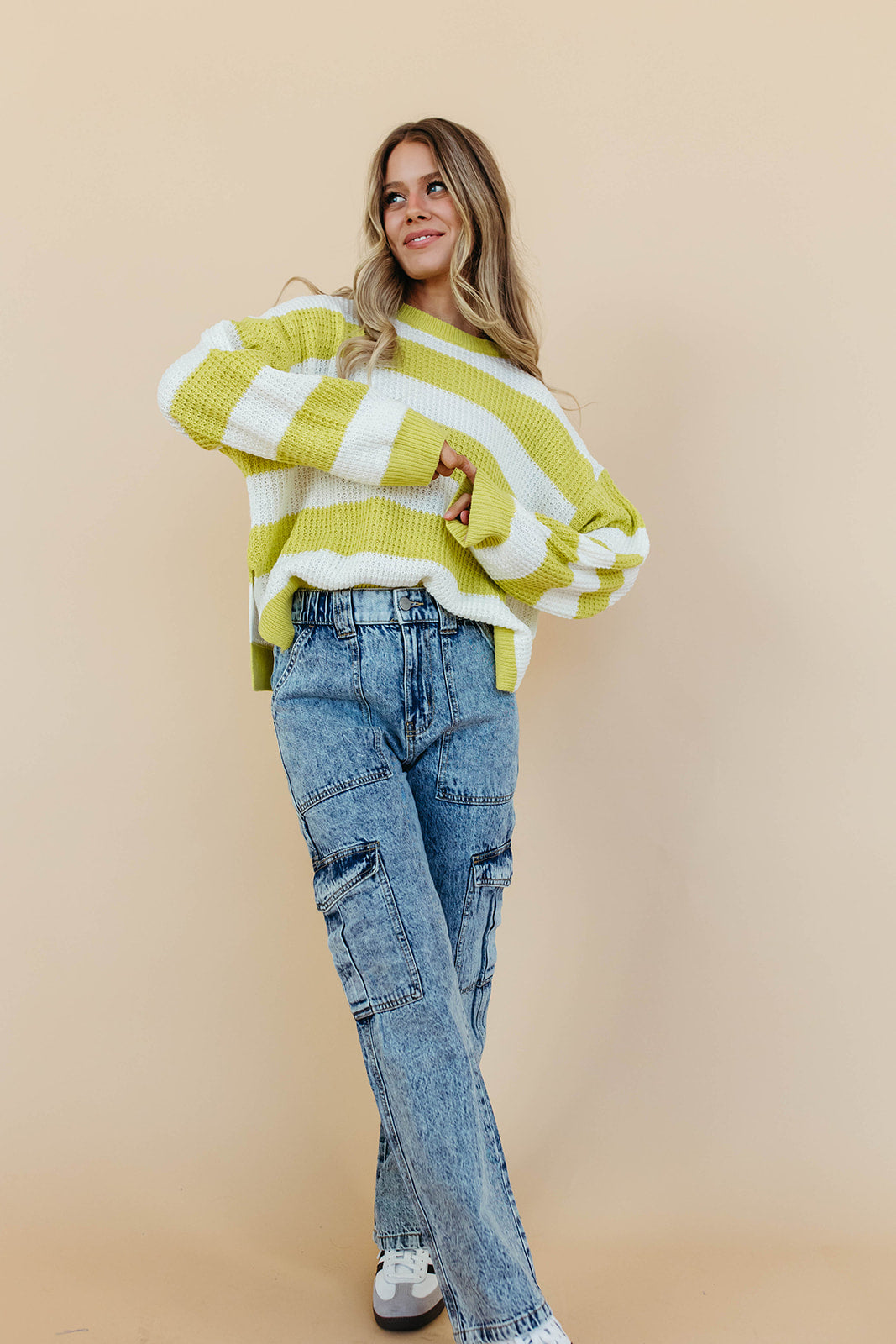 THE LENA STRIPED SWEATER IN LIME