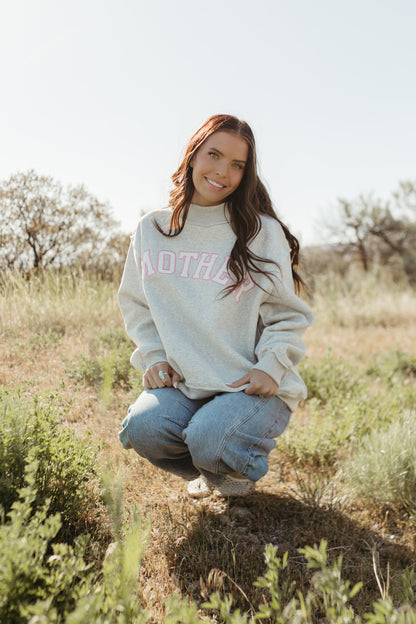 THE MOTHER MOCK NECK IN GREY AND PINK