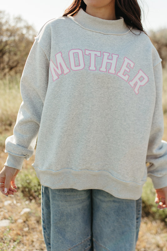 THE MOTHER MOCK NECK IN GREY AND PINK