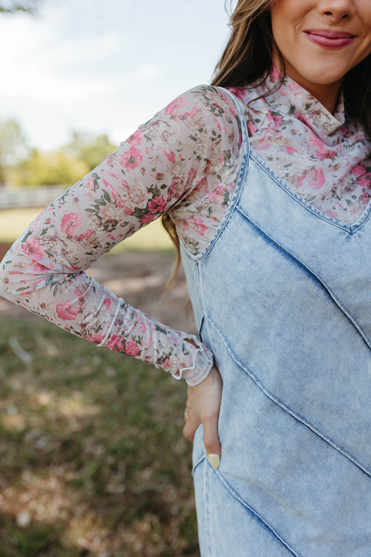 THE ROMY MESH LONG SLEEVE IN PINK FLORAL