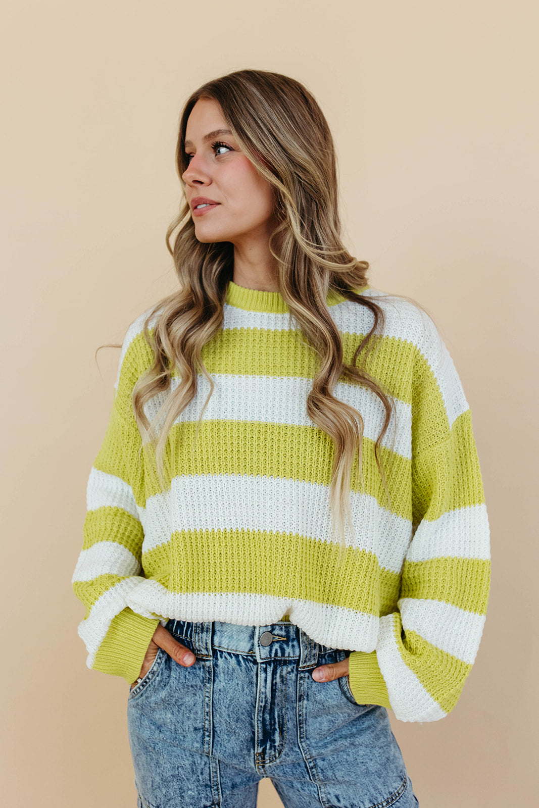 THE LENA STRIPED SWEATER IN LIME