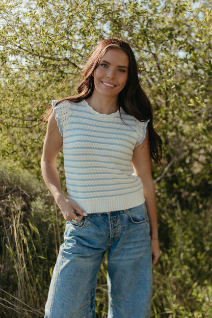 THE CECILY SCALLOPED STRIPED TOP IN BLUE