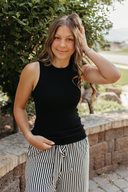 THE VERONICA RIBBED TANK IN BLACK