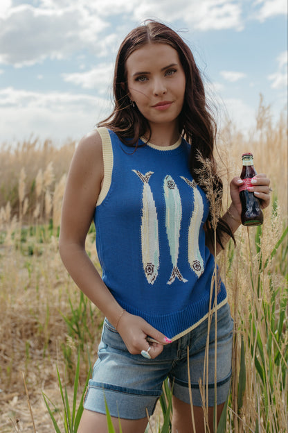 THE SHIRLEY FISH SWEATER IN BLUE