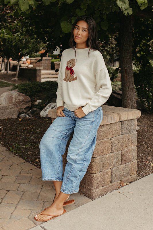 THE BRIDGET PUPPY INTARSIA SWEATER IN IVORY