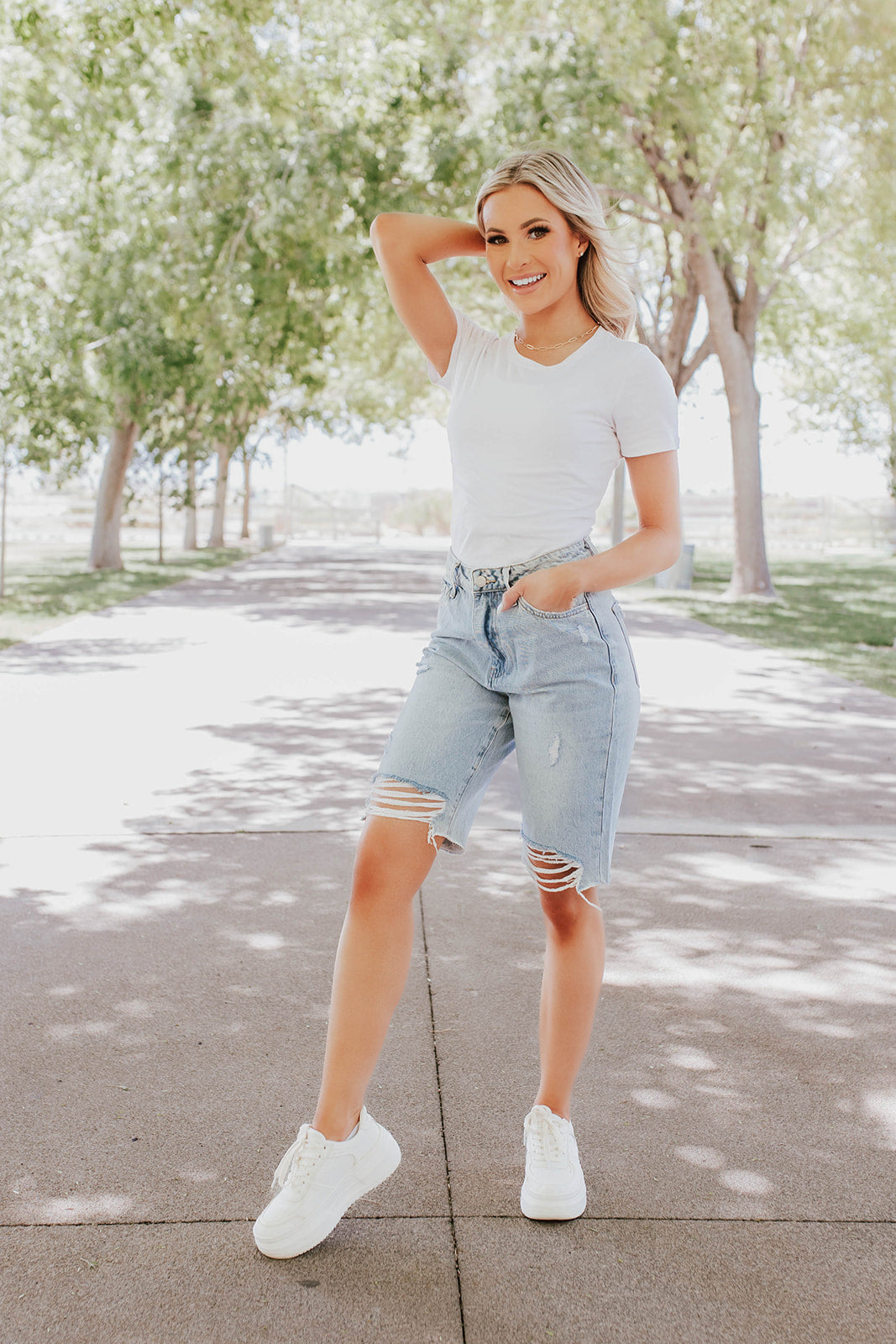 THE SUPER HIGH RISE RELAXED BERMUDA SHORTS IN LIGHT WASH BY VERVET