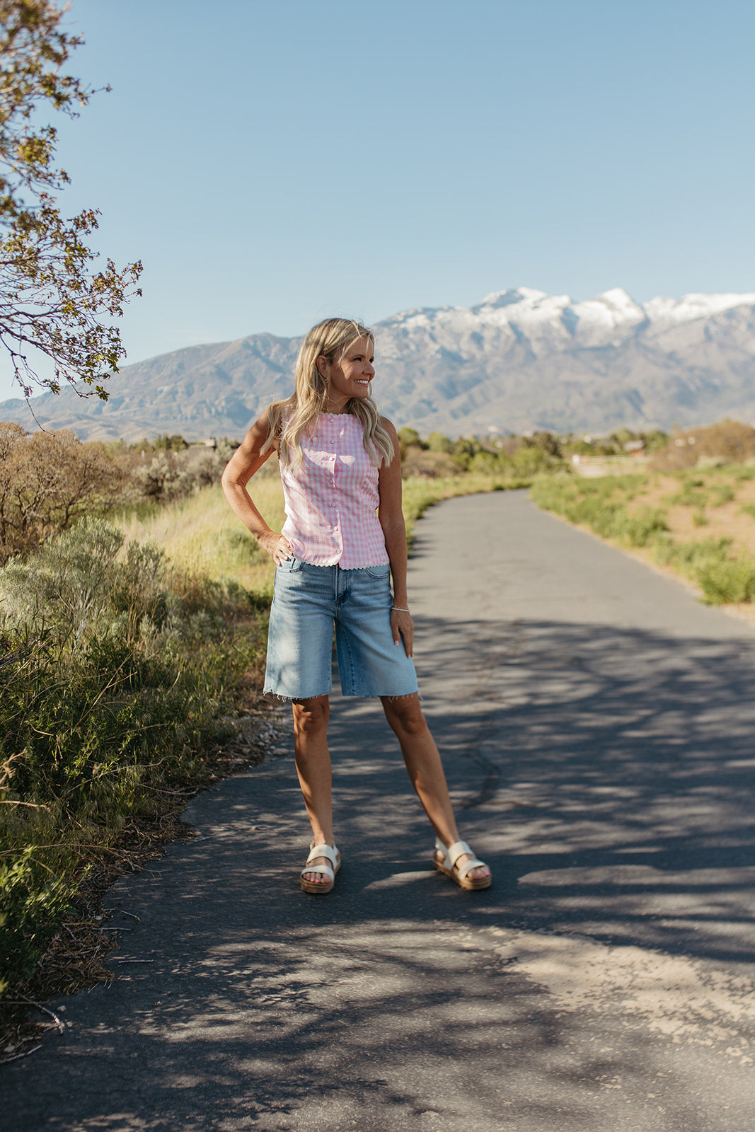 THE LAUREL GINGHAM VEST TOP IN PINK